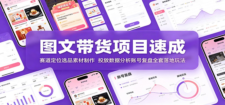 图文带货项目速成:赛道定位选品素材制作,投放数据分析账号复盘全套落地玩法-MFXUI中国站