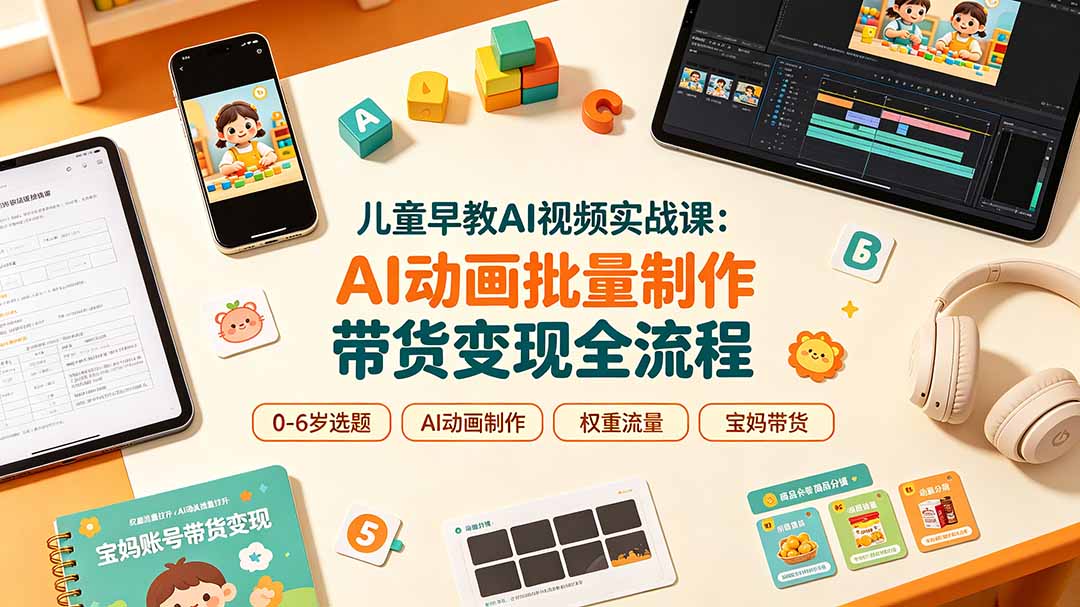 儿童早教AI视频实战课:0-6岁认知选题|AI动画批量制作|权重流量拉升|宝妈账号带货变现全流程-MFXUI中国站