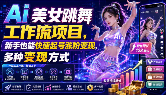 Ai美女跳舞工作流项目,新手也能快速起号涨粉变现,多种变现方式-MFXUI中国站