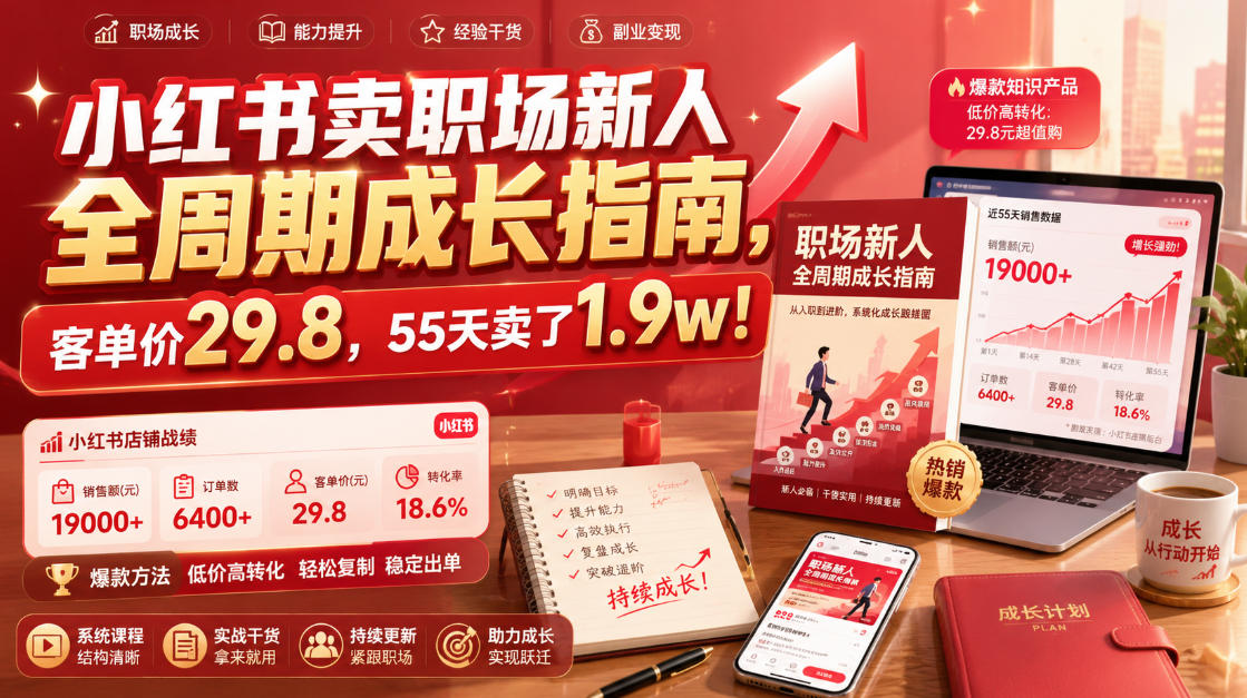 小红书卖职场新人全周期成长指南,客单价29.8,55天卖了1.9w!-MFXUI中国站