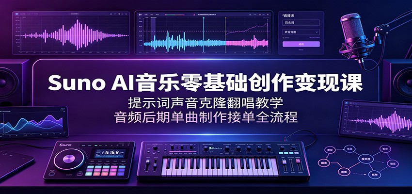 Suno AI音乐零基础创作变现课：提示词声音克隆翻唱教学，音频后期单曲制作接单全流程-MFXUI中国站