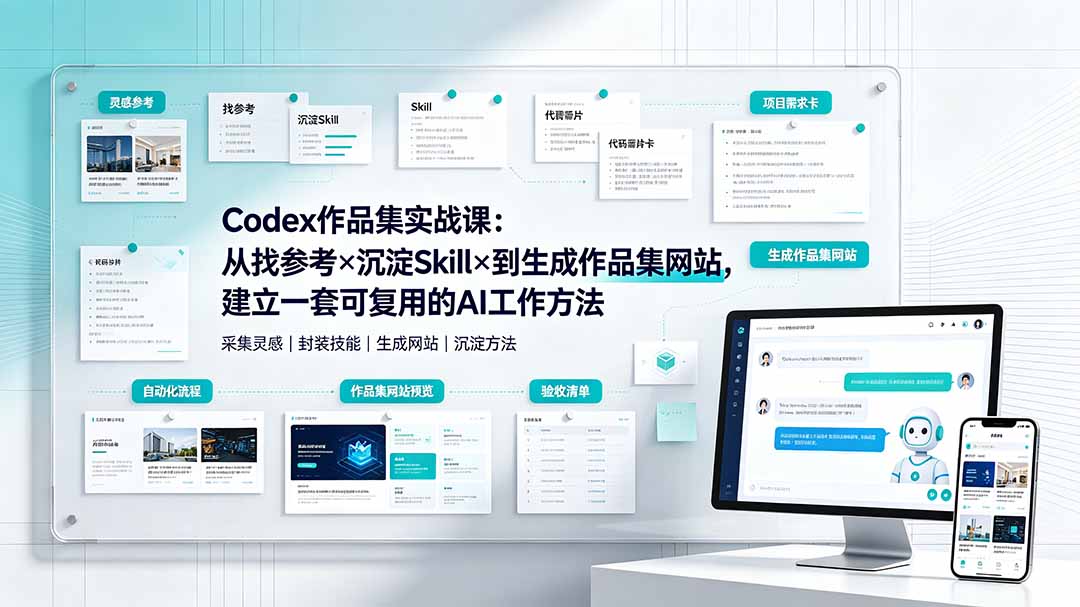 Codex作品集实战课:从找参考×沉淀Skill×到生成作品集网站,建立一套可复用的AI工作方法-MFXUI中国站