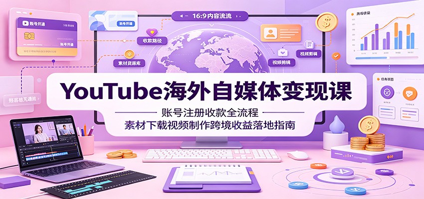 YouTube海外自媒体变现课:账号注册收款全流程,素材下载视频制作跨境收益落地指南-MFXUI中国站