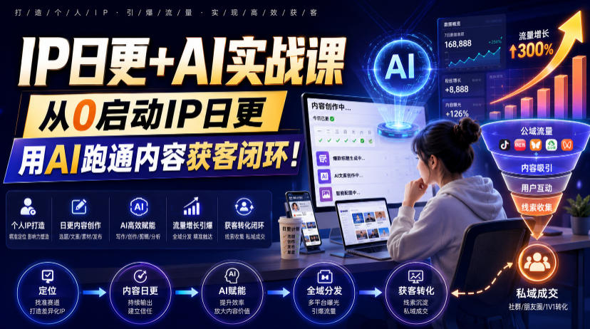 IP日更+AI实战课,从0启动IP日更,IP置顶视频制作+100条选题库搭建+10条日更规划,用AI跑通内容获客闭环!-MFXUI中国站