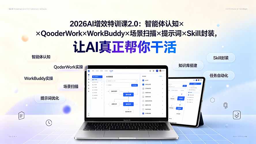 2026AI增效特训课2.0:智能体认知×QoderWork×WorkBuddy×场景扫描×提示词×Skill封装,让AI真正帮你干活-MFXUI中国站