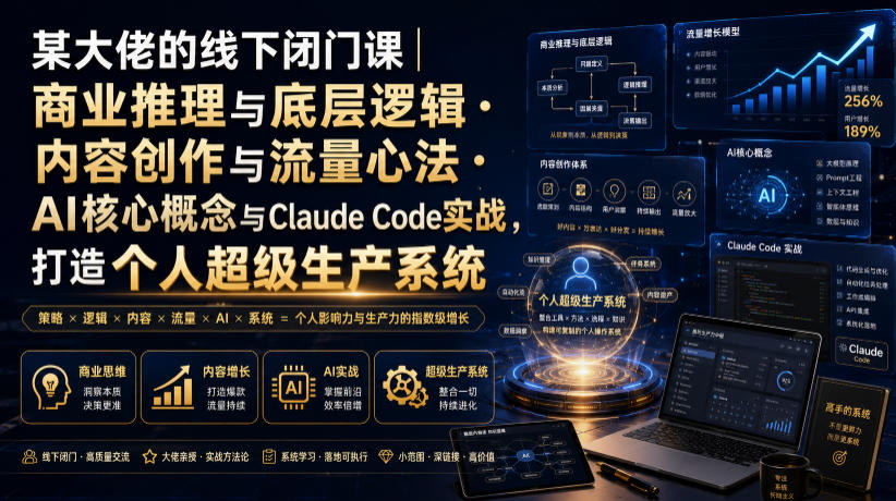 某大佬的线下闭门课|商业推理与底层逻辑・内容创作与流量心法・AI核心概念与Claude Code实战,打造个人超级生产系统【录音+图片】-MFXUI中国站