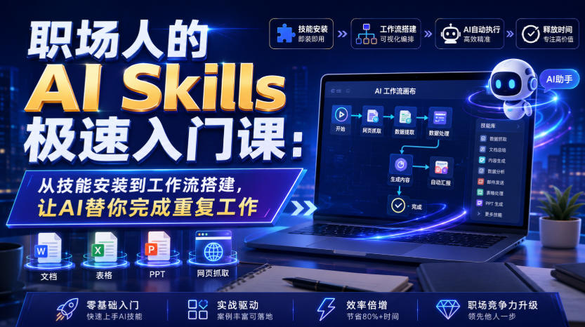 职场人的AI Skills极速入门课:从技能安装到工作流搭建,让AI替你完成重复工作-MFXUI中国站