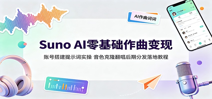 Suno AI零基础作曲变现：账号搭建提示词实操，音色克隆翻唱后期分发落地教程-MFXUI中国站