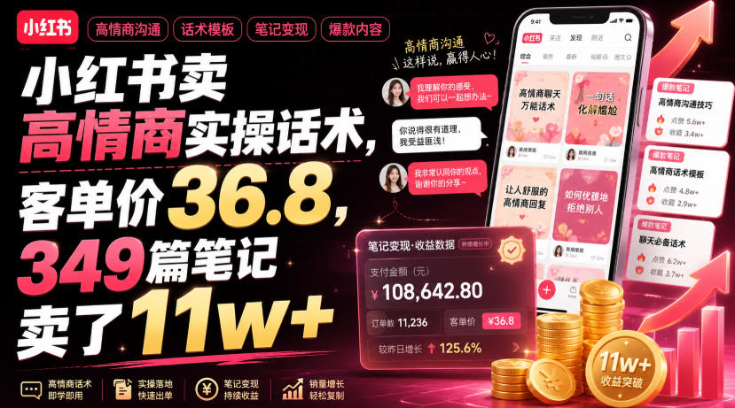 小红书卖高情商实操话术,客单价36.8,349篇笔记卖了11w+!-MFXUI中国站