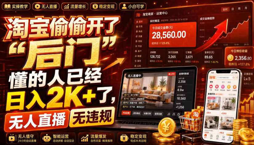 淘宝偷偷开了“后门”,懂的人已经日入2K+了,无人直播无违规,一台电脑=一家24小时营业的线上门店【揭秘】-MFXUI中国站