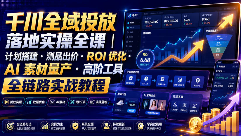 千川全域投放落地实操全课|计划搭建・测品出价・ROI优化・AI素材量产・高阶工具全链路实战教程-MFXUI中国站