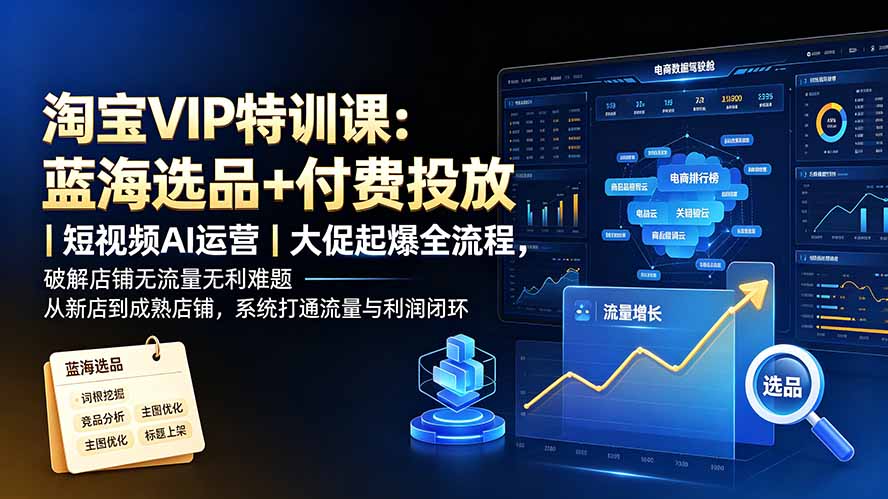 淘宝VIP特训课:蓝海选品+付费投放|短视频AI运营|大促起爆全流程,破解店铺无流量无利润难题-MFXUI中国站