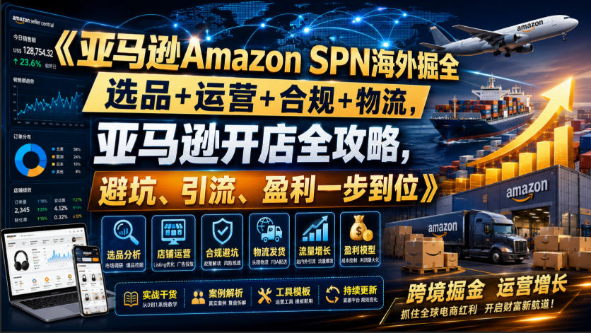 亚马逊Amazon SPN海外掘全,选品+运营+合规+物流,亚马逊开店全攻略,避坑、引流、盈利一步到位-MFXUI中国站