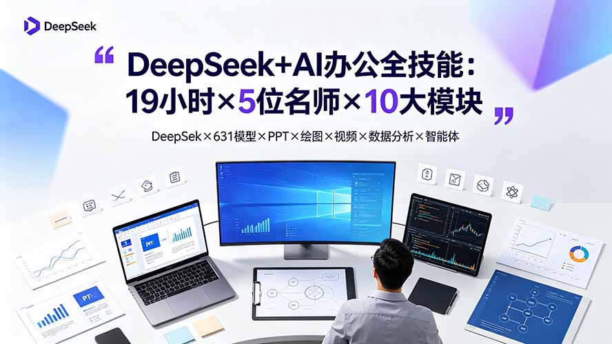 DeepSeek+AI办公全技能:19小时×5位名师×10大模块,DeepSeek×631模型×PPT×绘图×视频×数据分析×智能体-MFXUI中国站