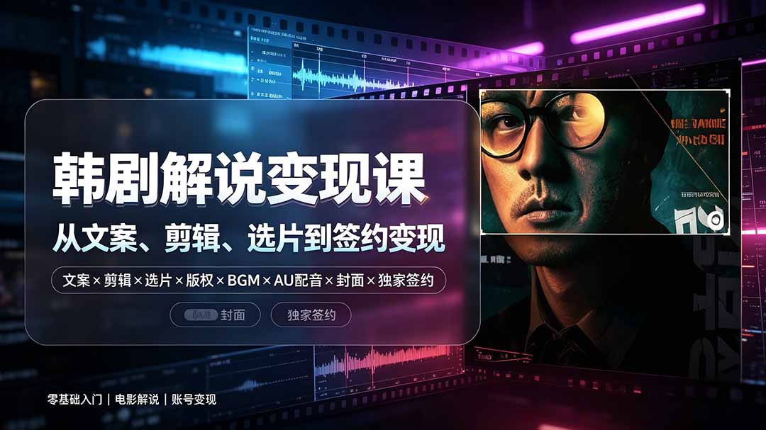 抖音270W粉丝博主亲授韩剧解说课：文案×剪辑×选片×版权×BGM×AU配音×封面×独家签约，零基础到变现-MFXUI中国站