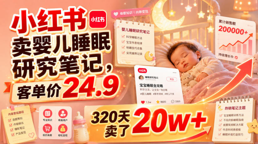 小红书卖婴儿睡眠研究笔记,客单价24.9,320天卖了20w+-MFXUI中国站