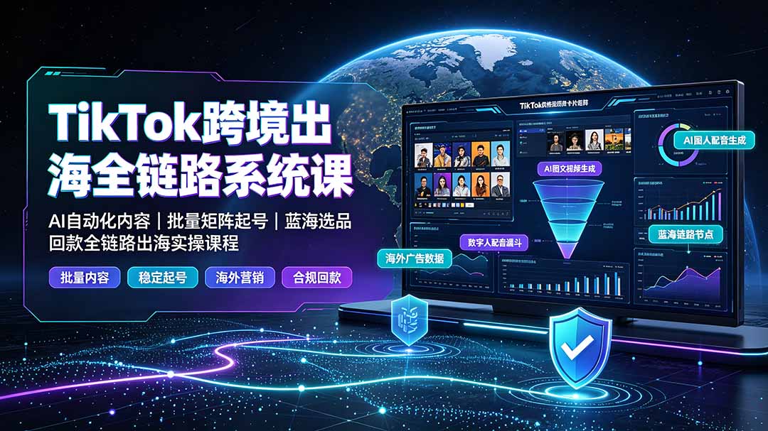 TikTok跨境出海全链路系统课-2026年7月:AI自动化内容|批量矩阵起号|蓝海选品回款全链路出海实操课程-MFXUI中国站