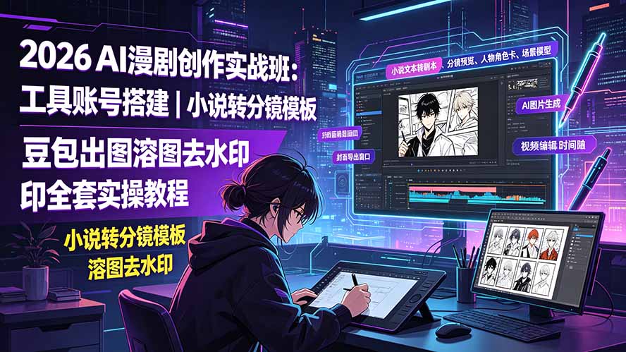 2026AI漫剧创作实战班：工具账号搭建｜小说转分镜模板｜豆包出图溶图去水印全套实操教程-MFXUI中国站