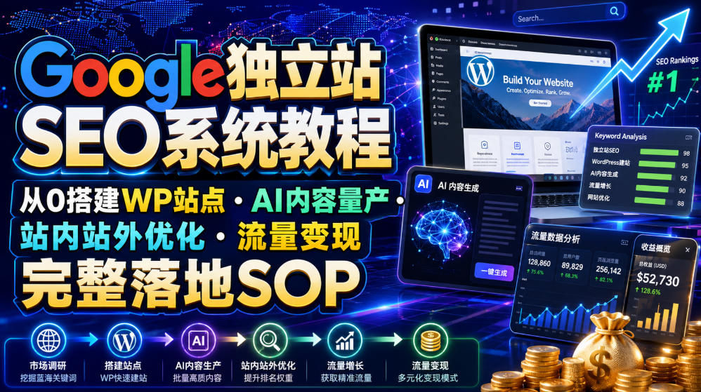Google独立站SEO系统教程,从0搭建WP站点・AI内容量产・站内站外优化・流量变现完整落地SOP(2026年7月)-MFXUI中国站