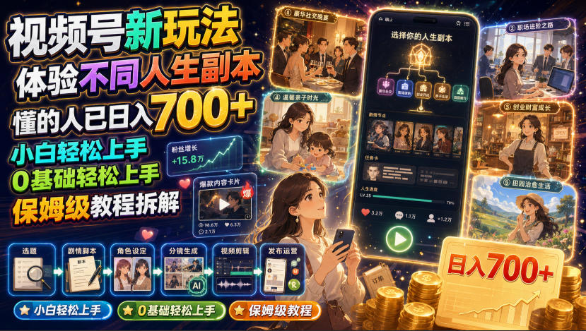 视频号新玩法体验不同人生副本,懂的人已日入700+,小白轻松上手,0基础轻松上手,保姆级教程拆解-MFXUI中国站