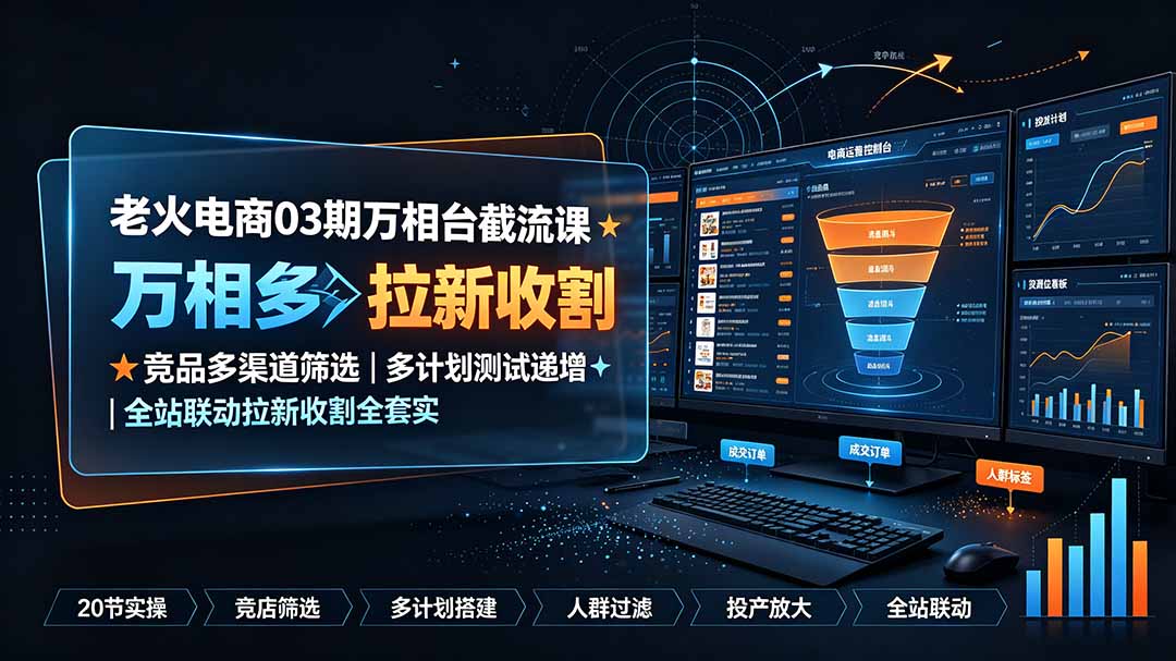 老火电商03期万相台截流课：竞品多渠道筛选｜多计划测试递增｜全站联动拉新收割全套实操教学-MFXUI中国站