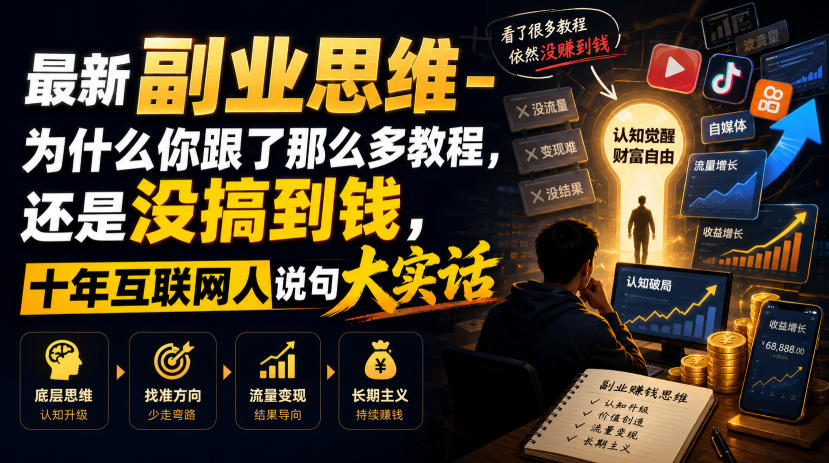 最新副业思维-为什么你跟了那么多教程,还是没搞到钱,十年互联网人说句大实话【揭秘】-MFXUI中国站