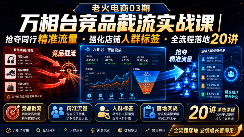 老火电商03期・万相台竞品截流实战课|抢夺同行精准流量・强化店铺人群标签・全流程落地20讲-MFXUI中国站