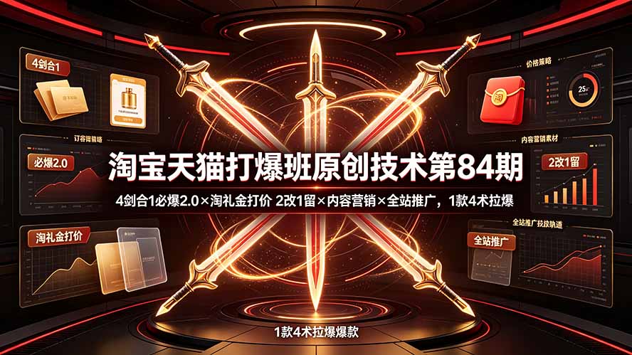 淘宝天猫打爆班原创技术第84期:4剑合1必爆2.0×淘礼金打价×2改1留×内容营销×全站推广,1款4术拉爆-MFXUI中国站