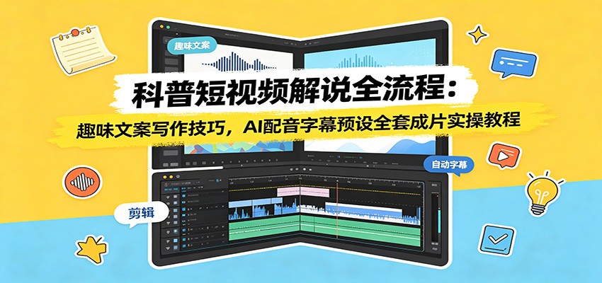 科普短视频解说全流程:趣味文案写作技巧,AI配音字幕预设全套成片实操教程-MFXUI中国站