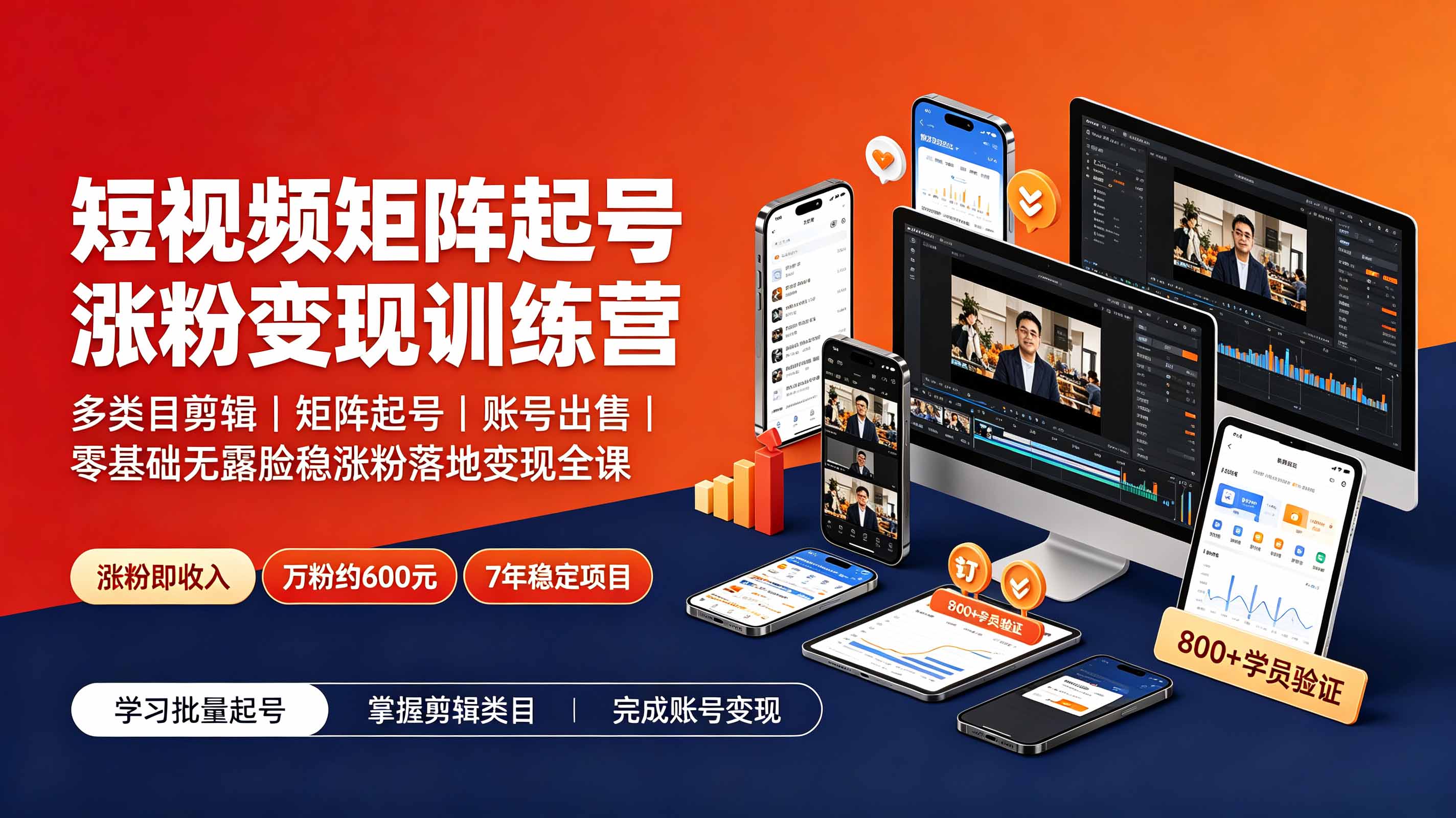 短视频矩阵起号涨粉变现训练营|多类目剪辑·矩阵起号·账号出售,0基础无露脸稳涨粉落地变现全课-更新-MFXUI中国站
