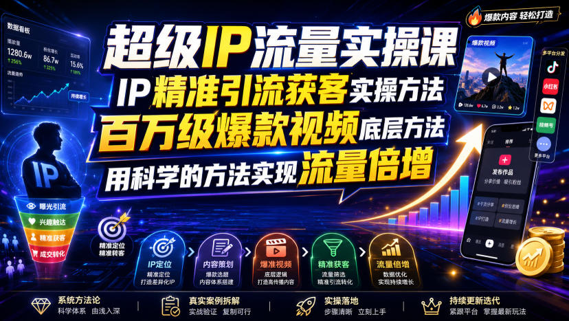 超级IP流量实操课,IP精准引流获客实操方法,百万级爆款视频底层方法,用科学的方法实现流量倍增-MFXUI中国站