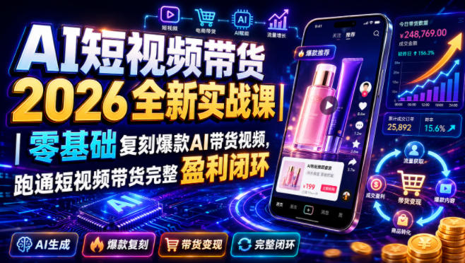 AI短视频带货2026全新实战课|零基础复刻爆款AI带货视频,跑通短视频带货完整盈利闭环-MFXUI中国站