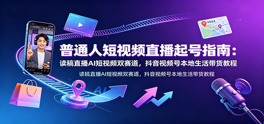 普通人短视频直播起号指南：读稿直播AI短视频双赛道，抖音视频号本地生活带货教程-MFXUI中国站