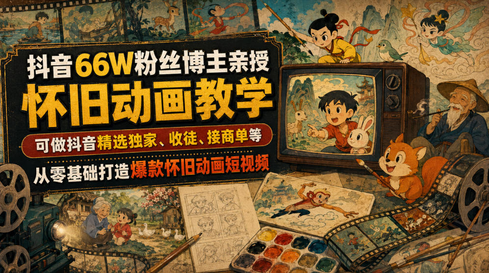 抖音66W粉丝博主亲授怀旧动画教学,可做抖音精选独家、收徒、接商单等,从零基础打造爆款怀旧动画短视频-MFXUI中国站