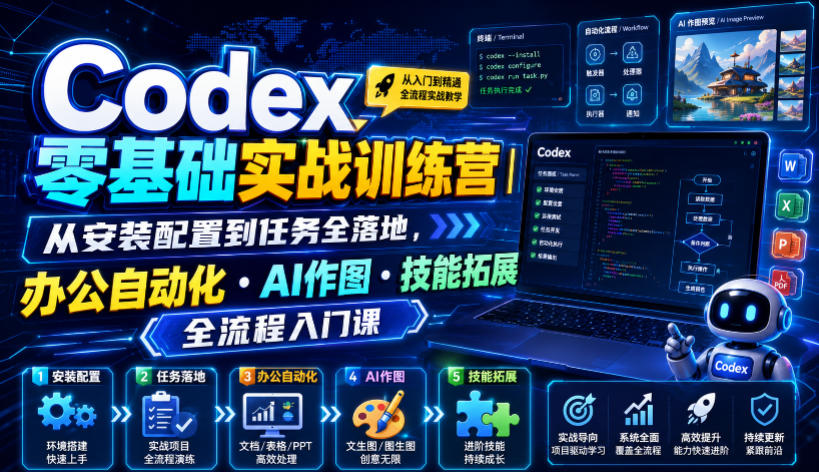 Codex零基础实战训练营｜从安装配置到任务全落地，办公自动化・AI作图・技能拓展全流程入门课-MFXUI中国站
