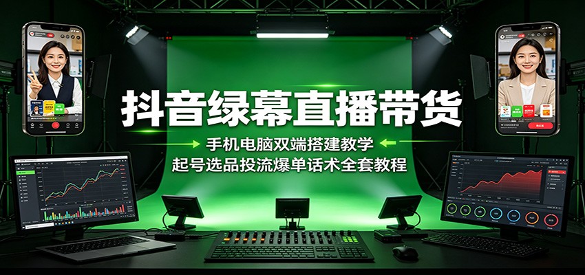 抖音绿幕直播带货:手机电脑双端搭建教学,起号选品投流爆单话术全套教程-MFXUI中国站