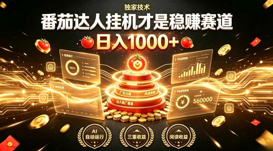 别再瞎找副业！番茄达人挂G才是稳賺赛道，日入1000+，全程傻瓜式操作，可矩阵放大【揭秘】-MFXUI中国站