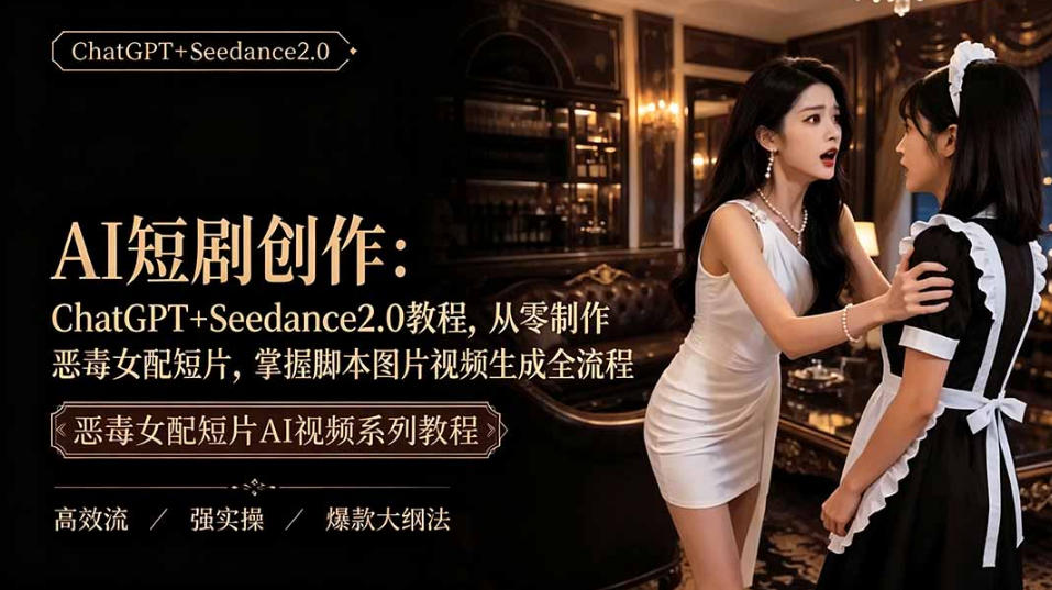 AI短剧从零创作实战课|ChatGPT脚本撰写+Seedance2.0视频生成,恶毒女配短剧全流程教程-MFXUI中国站