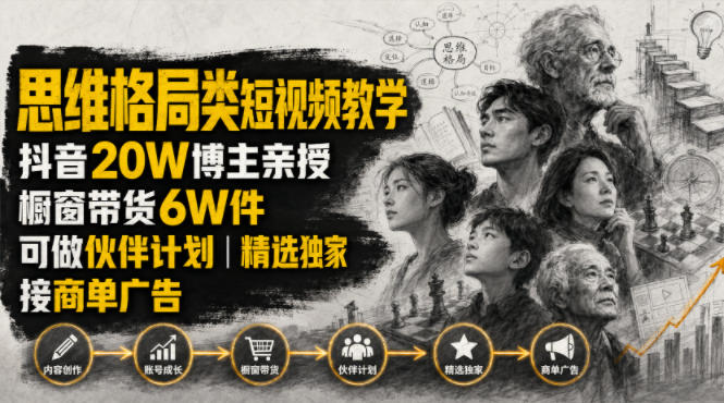人性思维格局类短视频教学,抖音20W博主亲授,橱窗带货6W件,可做伙伴计划、精选独家、接商单广告-MFXUI中国站