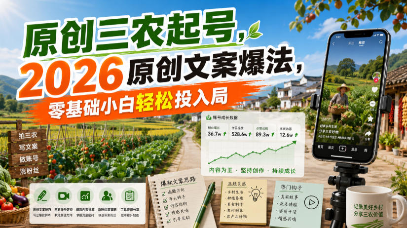 原创三农起号,2026原创文案爆法,零基础小白轻松投入局-MFXUI中国站
