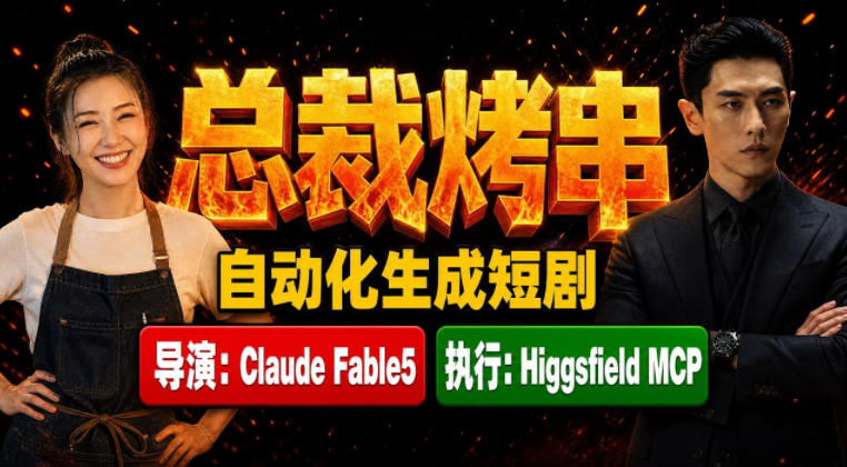 Claude Fable5担任导演+Higgsfield MCP落地执行|《总裁烤串》真人质感短剧全自动AI生成全流程教学-MFXUI中国站