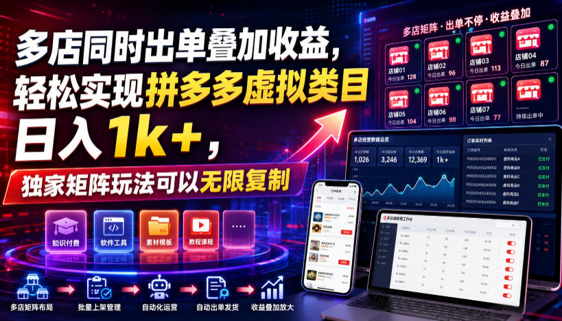 多店同时出单叠加收益,轻松实现拼多多虚拟类目日入1k+,独家矩阵玩法可以无限复制【揭秘】-MFXUI中国站