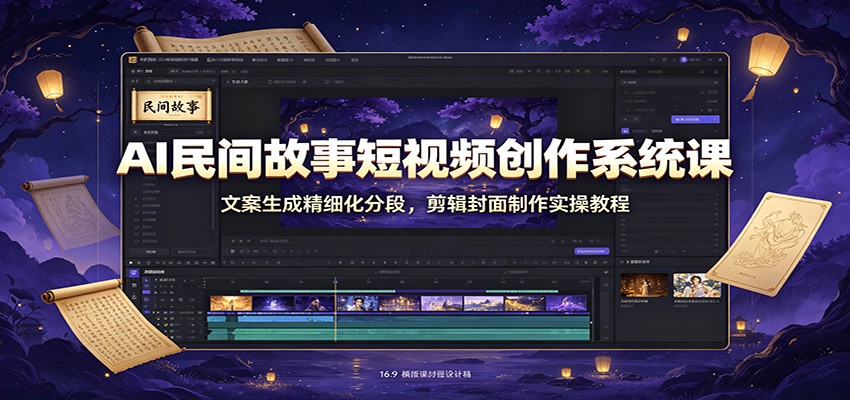AI民间故事短视频创作系统课：文案生成精细化分段，剪辑封面制作实操教程-MFXUI中国站