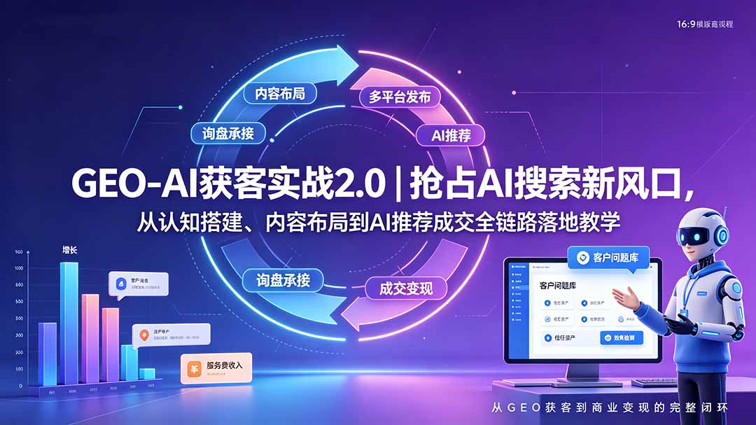 GEO-AI获客实战|抢占AI搜索新风口,从认知搭建、内容布局到AI推荐成交全链路落地教学-MFXUI中国站