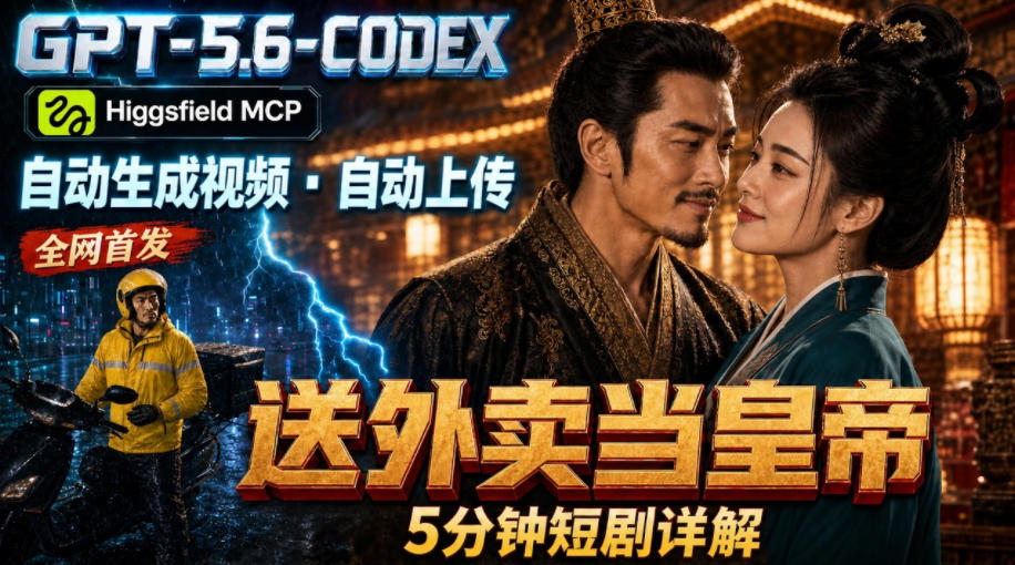 GPT-5.6 Codex+Higgsfield MCP：一条指令生成5分钟短剧并自动上传YouTube(油管)-MFXUI中国站