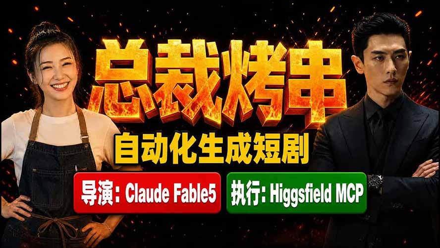 《总裁烤串》真人短剧全自动诞生!Claude Fable5 当导演,Higgsfield MCP 执行!-MFXUI中国站