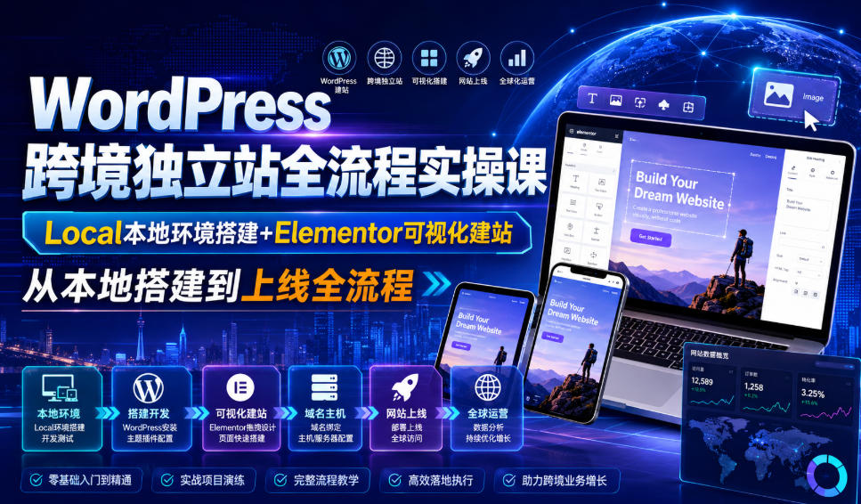 WordPress跨境独立站全流程实操课｜Local本地环境搭建+Elementor可视化建站，从本地搭建到上线全流程-MFXUI中国站