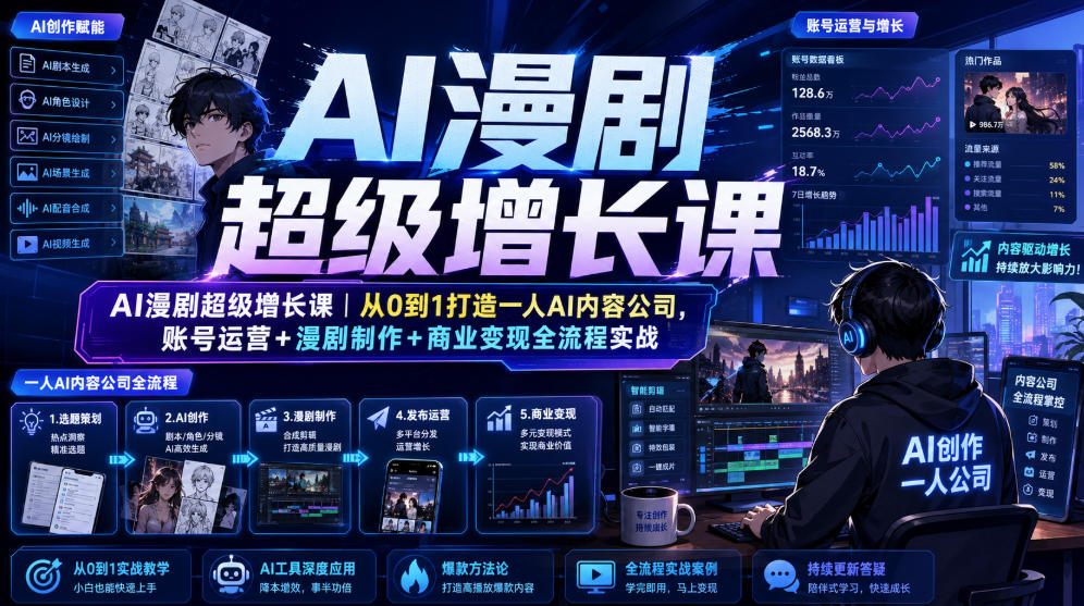 AI漫剧超级增长课｜从0到1打造一人AI内容公司，账号运营+漫剧制作+商业变现全流程实战-MFXUI中国站