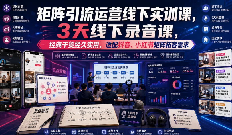 嗨推矩阵引流运营线下实训课，3天线下录音课，经典干货经久实用，适配抖音、小红书矩阵拓客需求-MFXUI中国站