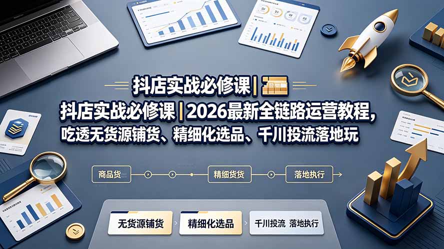 抖店实战必修课｜2026最新全链路运营教程，吃透无货源铺货、精细化选品、千川投流落地玩法-MFXUI中国站